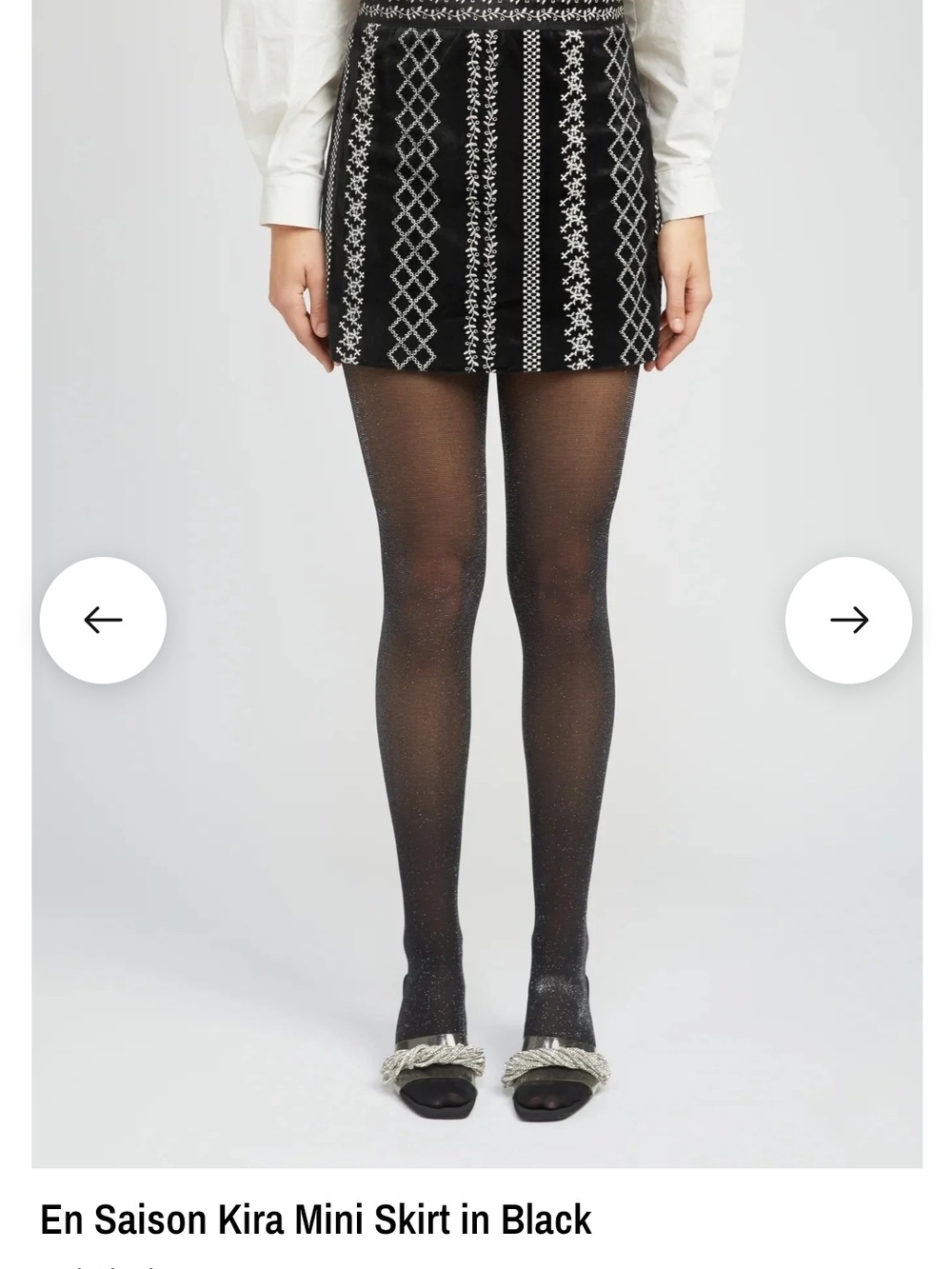 En Saison Black Mini Skirt with White Embroidered Stripes